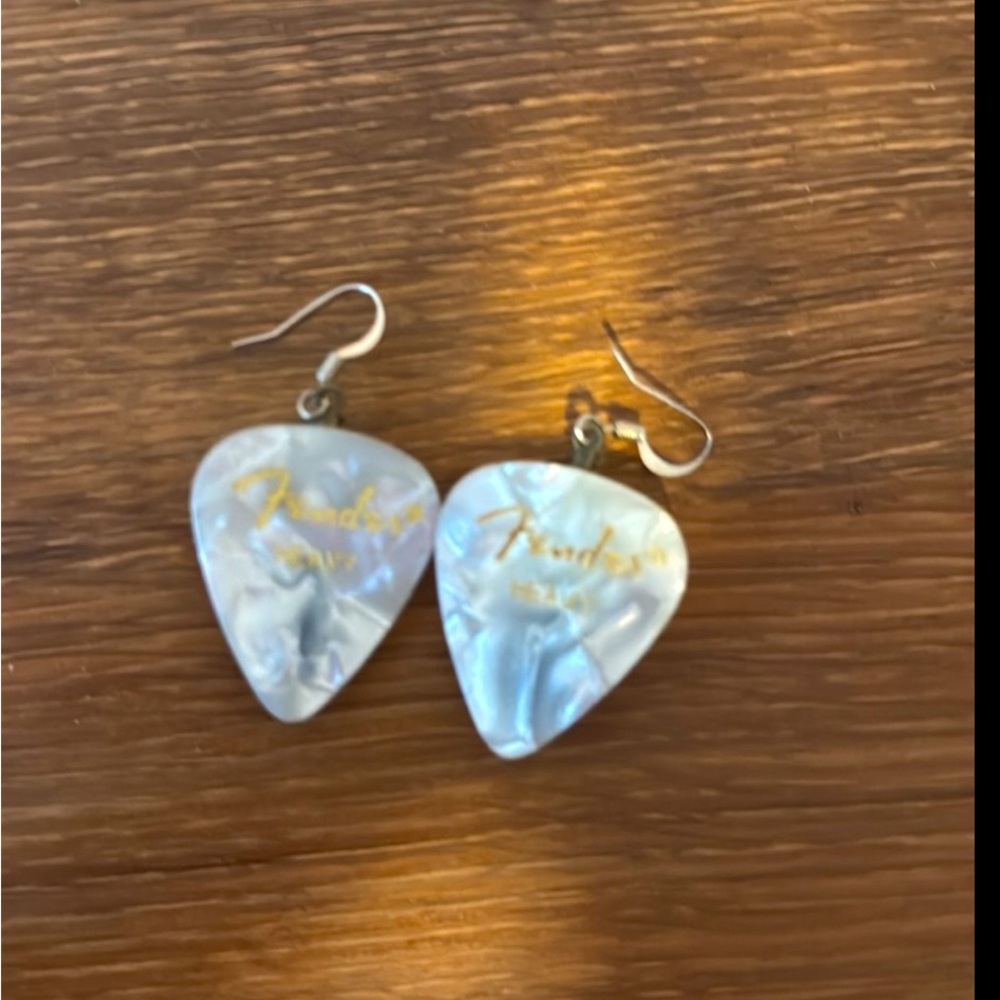Pearlized Fender Guitar Pick Earrings